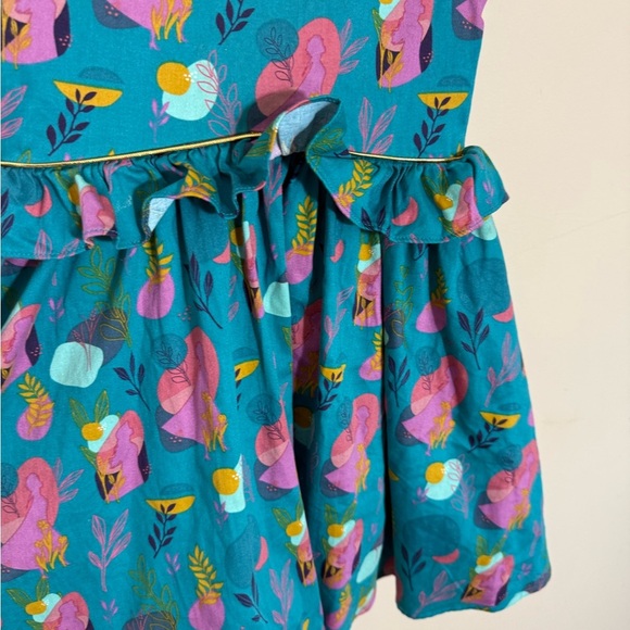 DISNEY STORE Frozen Ana Elsa Princess Dress Ruffle Turquoise Pink Print size 5/6 - Picture 5 of 6